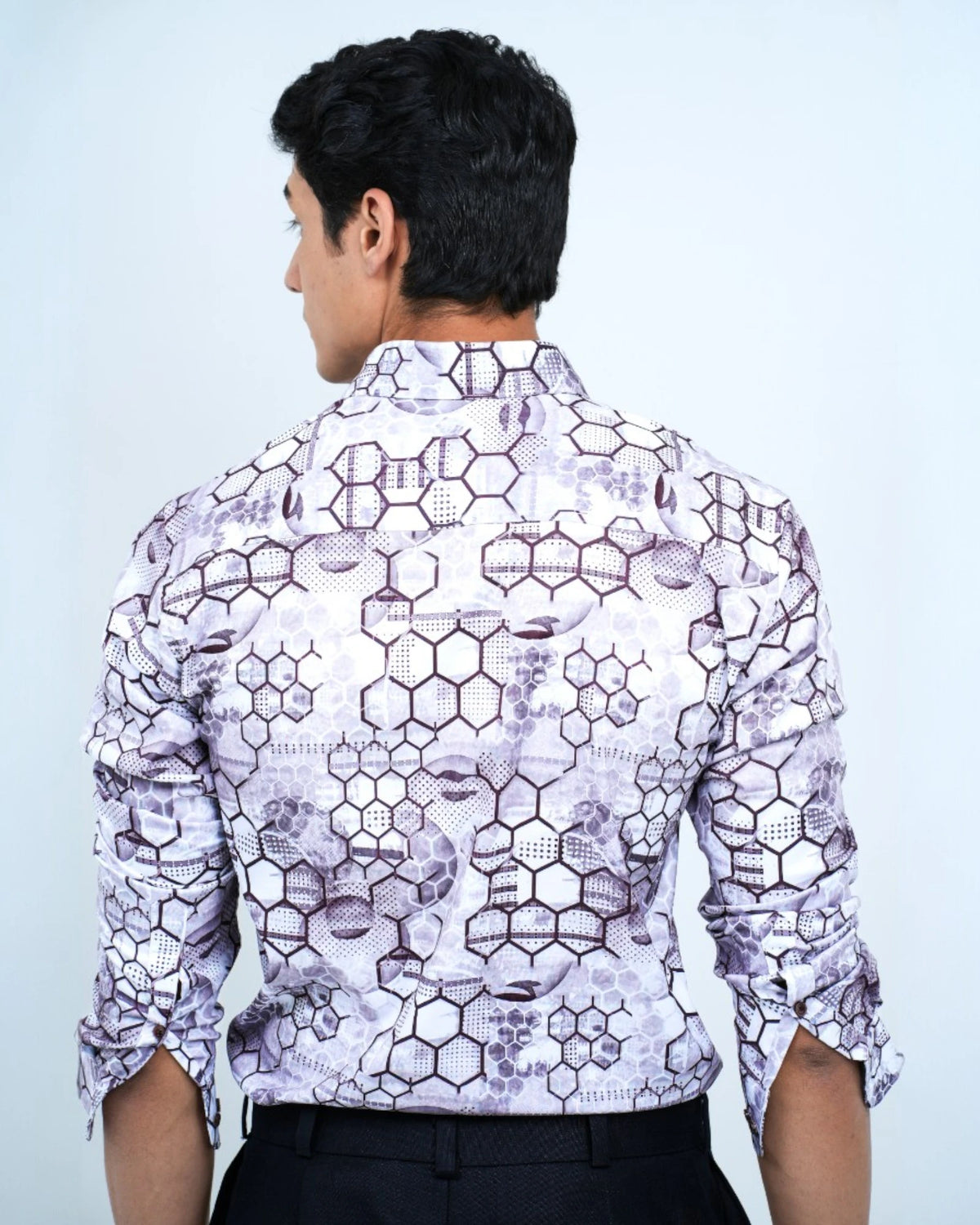 GET BUZZING : BROWN HEXAGON PRINT SHIRT