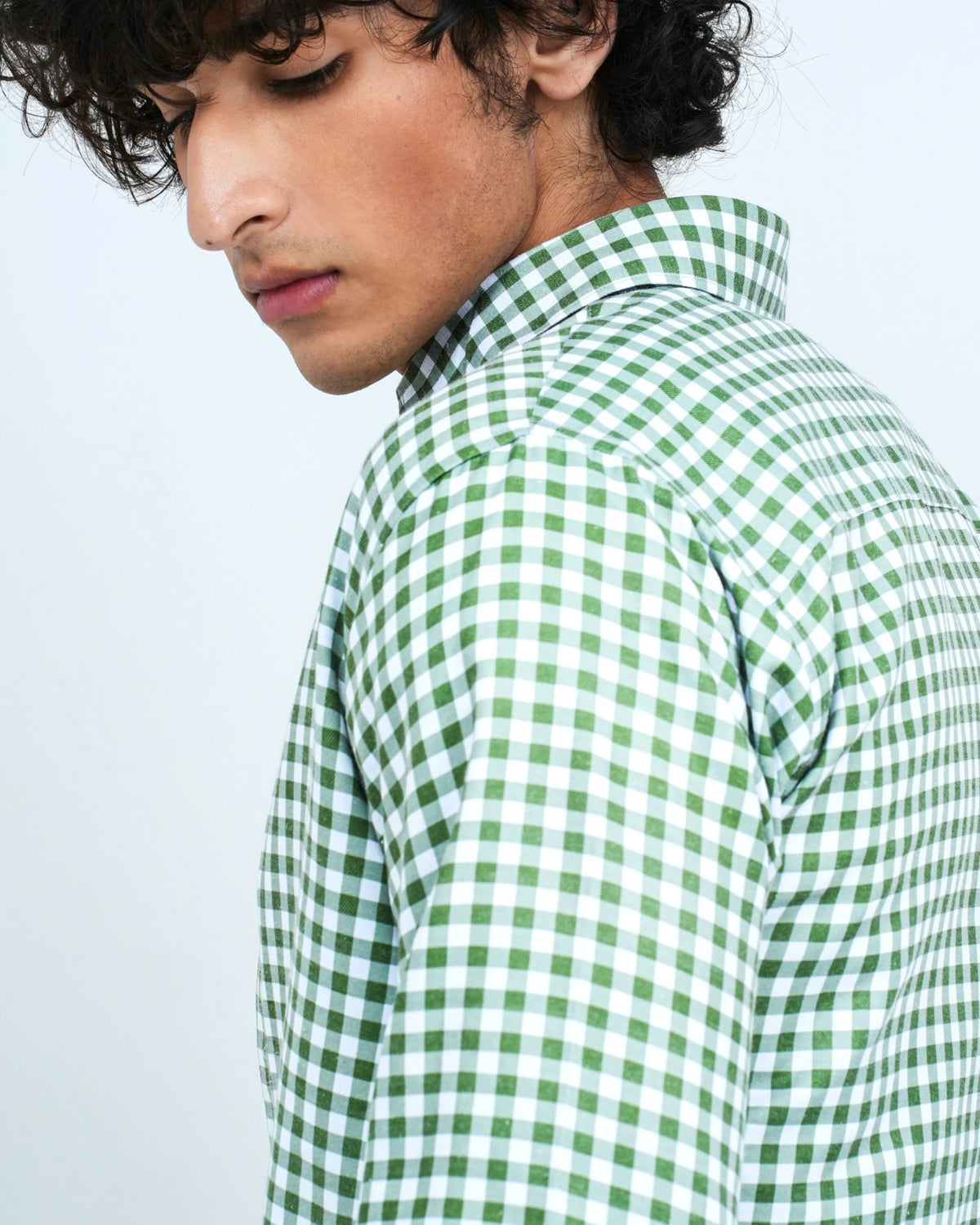 GREEN AND WHITE CHECKED SHIRT