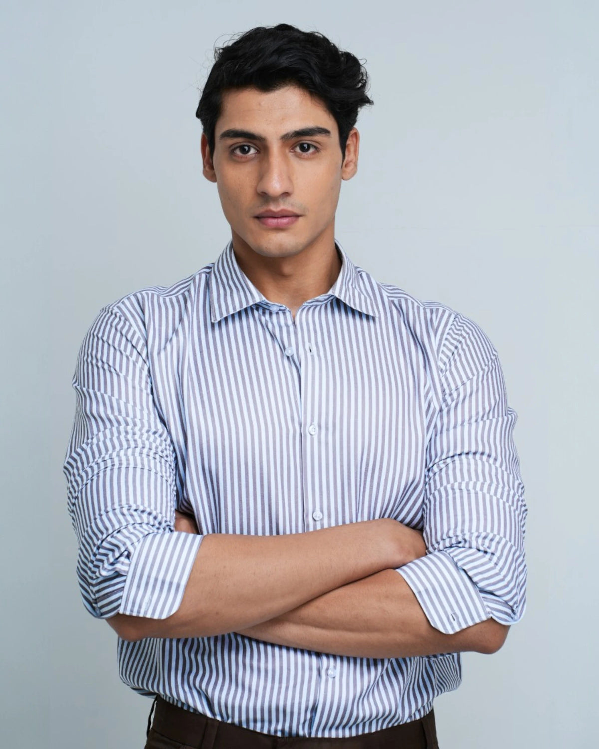 BROWN STRIPED COTTON SHIRT