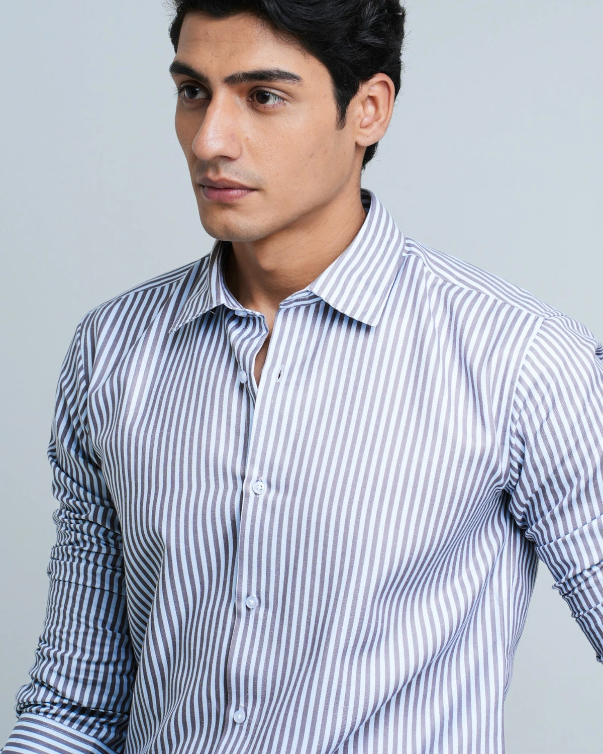 BROWN STRIPED COTTON SHIRT