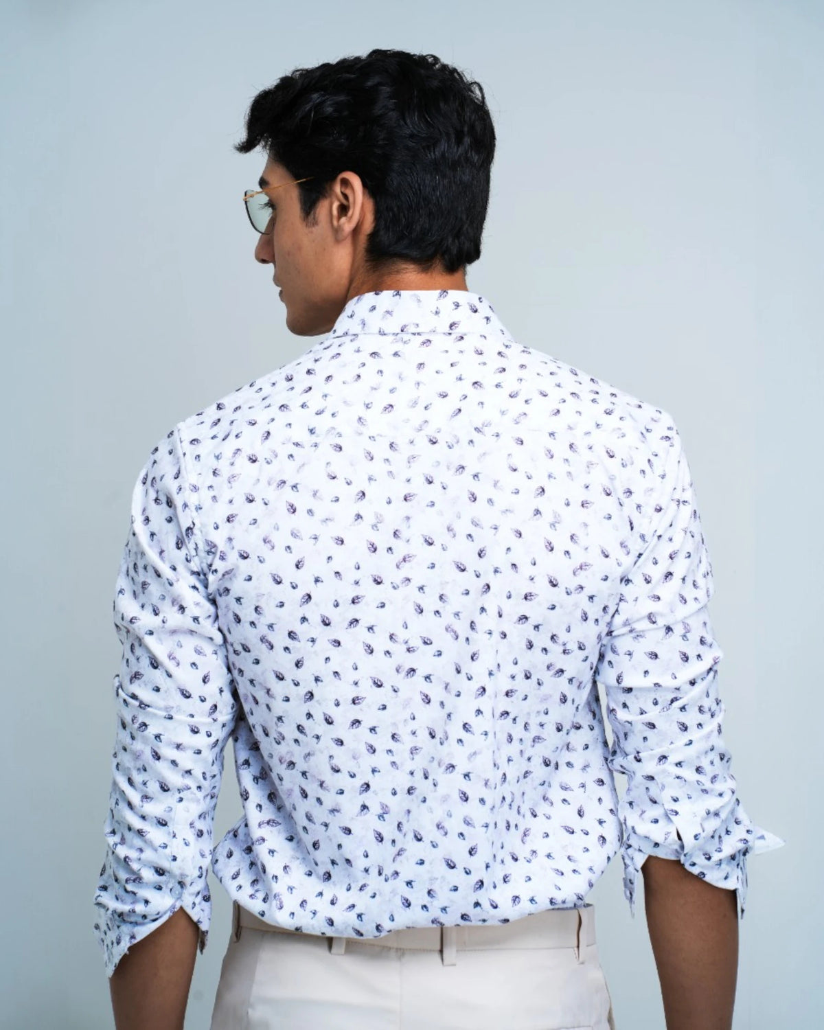 WHITE PRINTED CASUAL SHIRT WITH LEAF PRINT