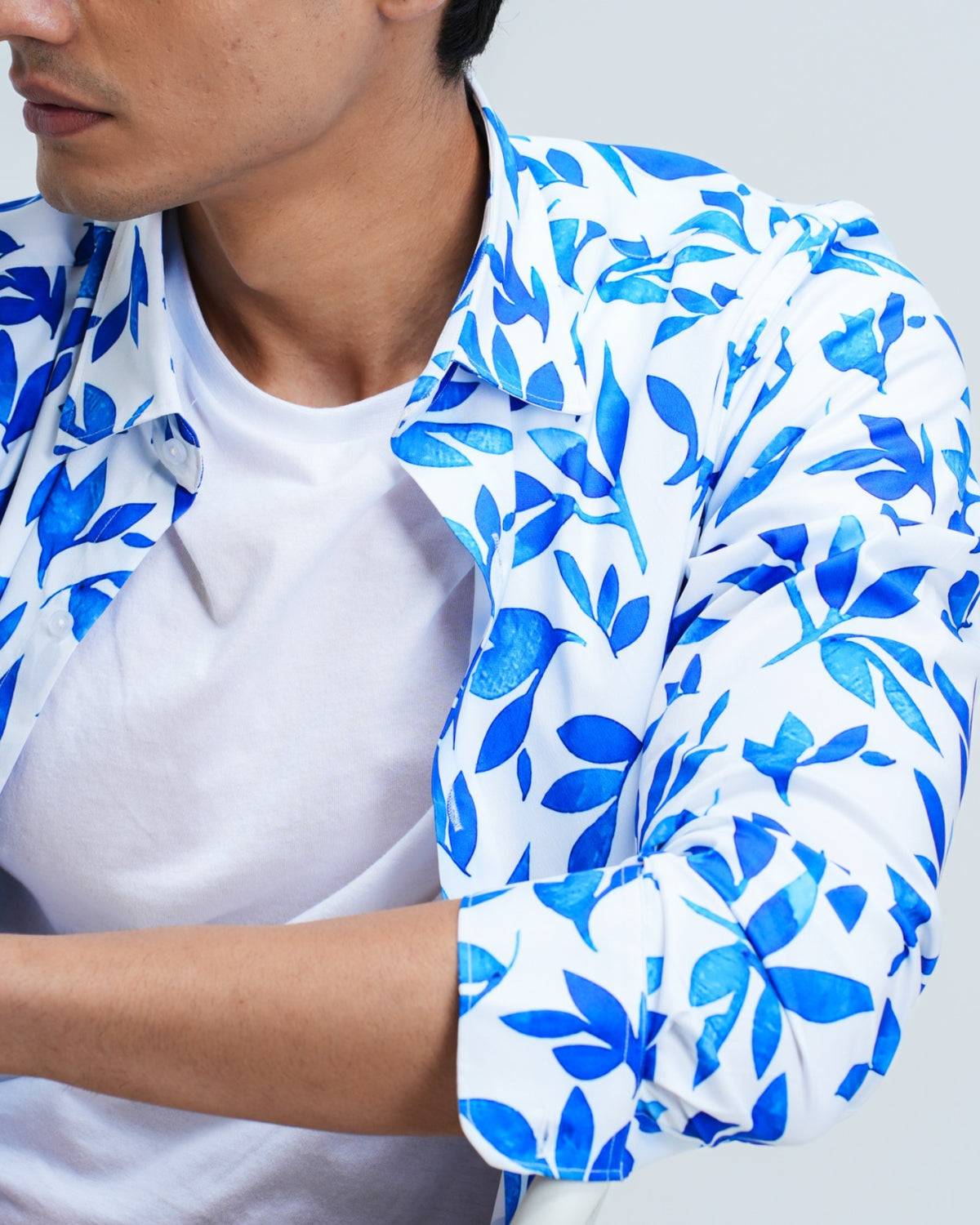MEN'S LEAFY PRINTED COTTON SHIRT