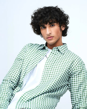 GREEN AND WHITE CHECKED SHIRT