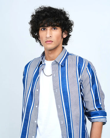 DARK BLUE CABANA STRIPE SHIRT