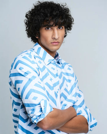 PRINTED COTTON SHIRT GUILD BUSINESS -LIGHT NAVY