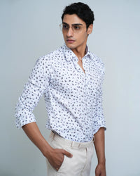 WHITE PRINTED CASUAL SHIRT WITH LEAF PRINT