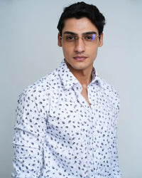 WHITE PRINTED CASUAL SHIRT WITH LEAF PRINT