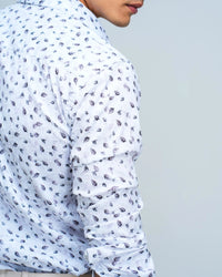 WHITE PRINTED CASUAL SHIRT WITH LEAF PRINT