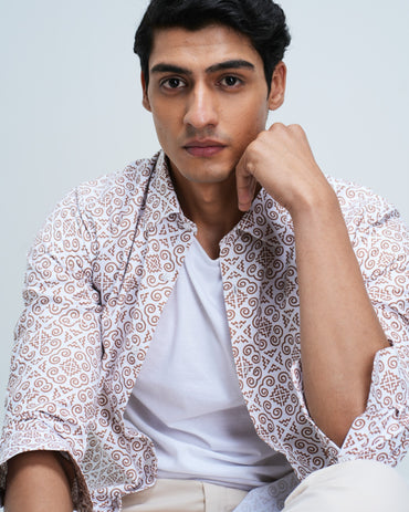 MEN'S ABSTRACT PRINTED COTTON SHIRT