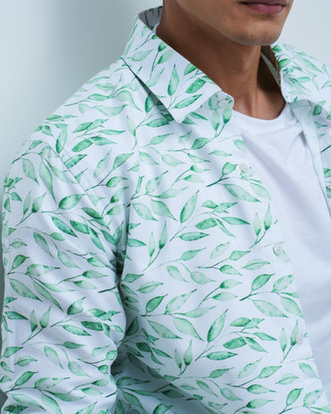 MEN'S LEAFY PRINTED COTTON SHIRT