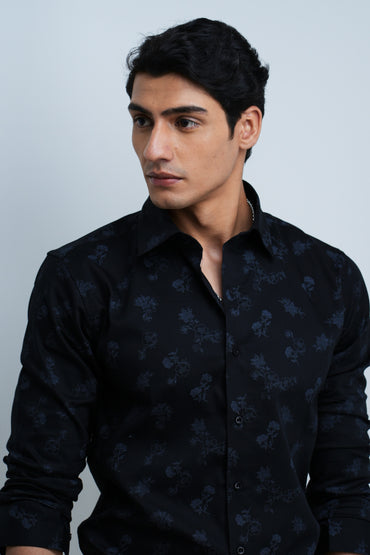 BLACK FLORAL DESIGN SHIRT - Revoltino - Dress to Impress