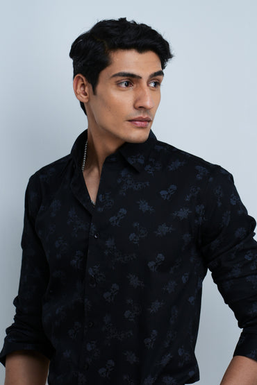 BLACK FLORAL DESIGN SHIRT - Revoltino - Dress to Impress