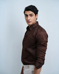 BROWN GEOMETRIC PRINTED FORMAL SHIRT