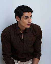 BROWN GEOMETRIC PRINTED FORMAL SHIRT